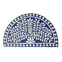 Bone Inlay Half Moon Side Table Blue with Gold Frame 53cm