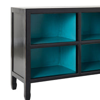 Sansha Low Pigeon Hole Bookcase Black and Turquoise