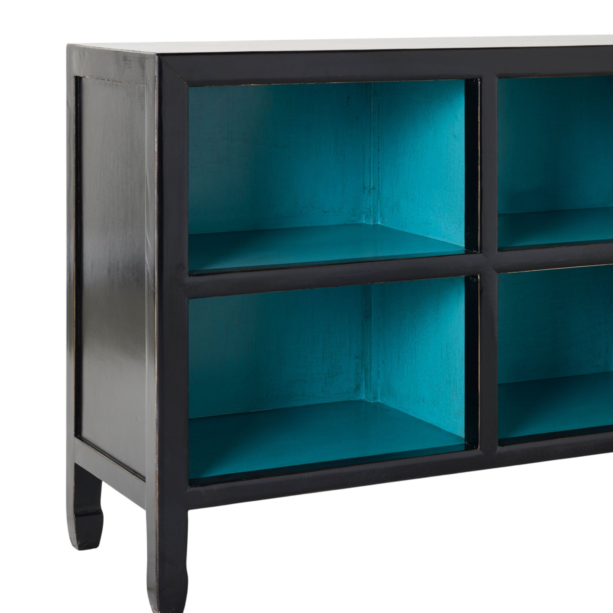 Sansha Low Pigeon Hole Bookcase Black and Turquoise