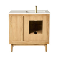 Remi Single Bathroom Vanity Teak with Stone Top 910mm Package